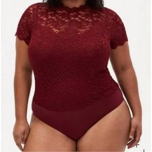 Torrid Bodysuit Red Lace Shirt Size 2 (18/20, XXL)